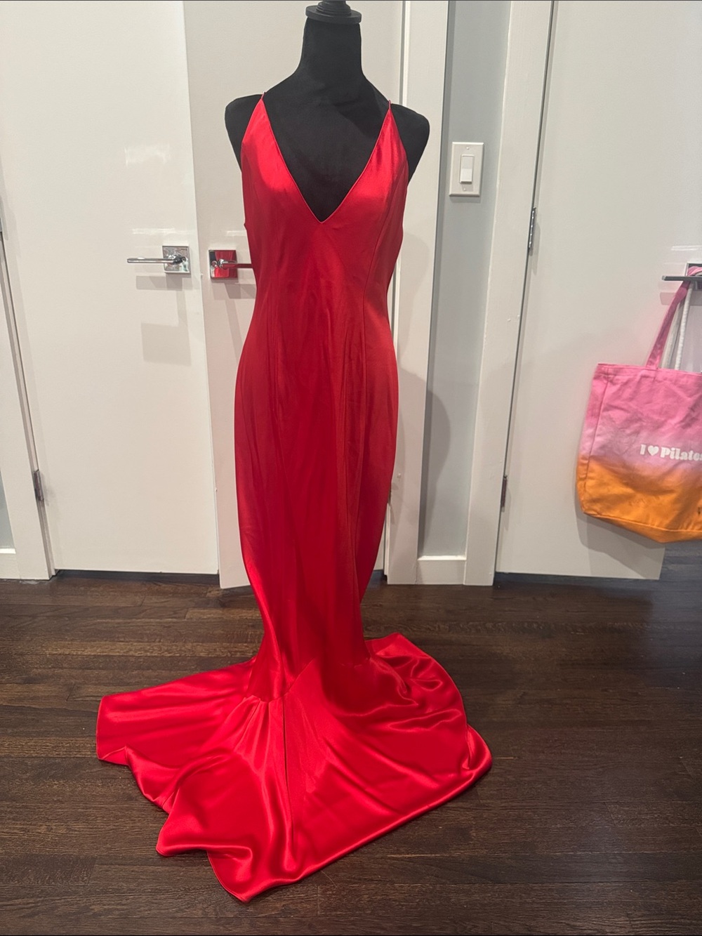 Retrofete Red Satin V-Neck Gown